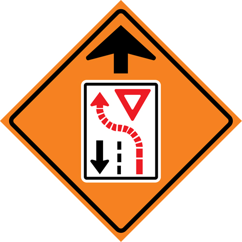 Yield Ahead Roll-Up Traffic Sign, 29-1/2" x 29-1/2", Vinyl, Pictogram Haskins Industrial Inc.
