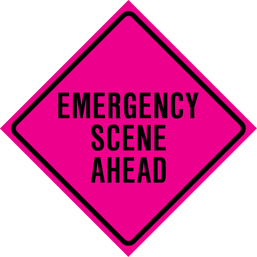"Emergency Scene Ahead" Roll-Up Traffic Sign, 36" x 36", Vinyl, English Haskins Industrial Inc.