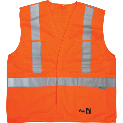 Vestes de s&eacute;curit&eacute; ignifug&eacute;es, Orange haute visibilit&eacute;, Moyen/Petit, Polyester Haskins Industrial Inc.
