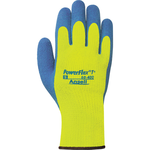 Gants PowerFlex T° Hi Viz 80-400, 7/Petit, R&ecirc;vetement Latex de caoutchouc, Calibre 7, Enveloppe en Tissu &eacute;ponge Haskins Industrial Inc.