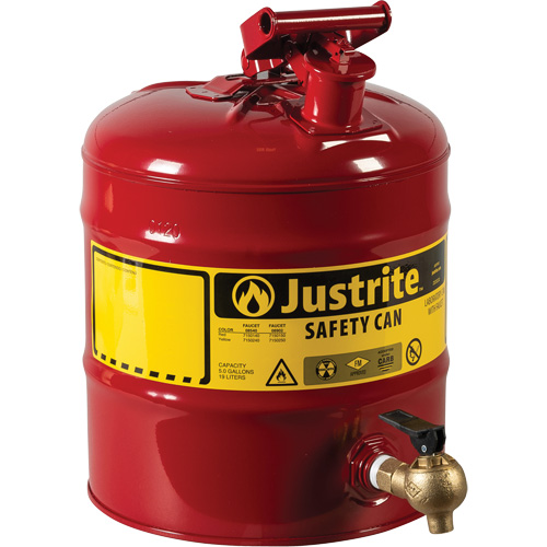 Laboratory Safety Can with Faucet, Type I, Steel, 5 US gal., Red, FM Approved Haskins Industrial Inc.