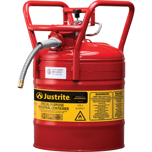D.O.T. AccuFlow Safety Cans, Type II, Steel, 5 US gal., Red, FM Approved Haskins Industrial Inc.