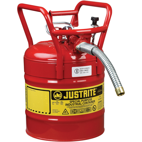 D.O.T. AccuFlow Safety Cans, Type II, Steel, 5 US gal., Red, FM Approved Haskins Industrial Inc.
