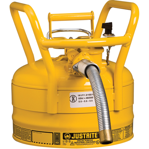 D.O.T. AccuFlow Safety Cans, Type II, Steel, 2.5 US gal., Yellow, FM Approved Haskins Industrial Inc.