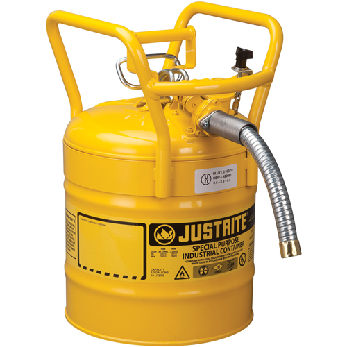 D.O.T. AccuFlow Safety Cans, Type II, Steel, 5 US gal., Yellow, FM Approved Haskins Industrial Inc.