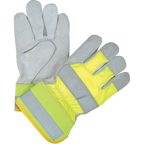 Gants d'ajusteur haute visibilit&eacute; de premi&egrave;re qualit&eacute;, Grand, Paume en Cuir de vache refendu, Doublure en Coton Haskins Industrial Inc.