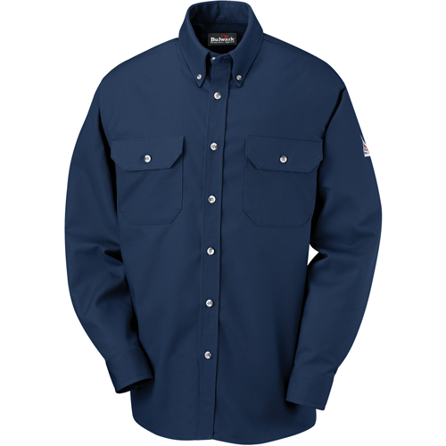Flame-Resistant Cool Touch&reg; 2 Button Front Deluxe Shirts, Small, Navy Blue Haskins Industrial Inc.