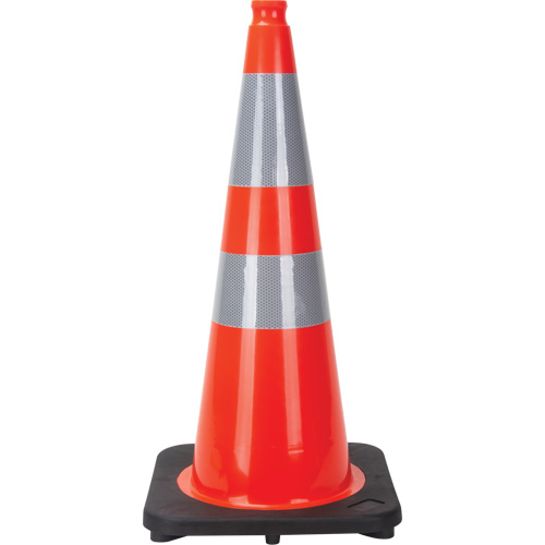 C&ocirc;ne de signalisation, 28", Orange, Bande(s) r&eacute;fl&eacute;chissante(s) 4" & 6" Haskins Industrial Inc.