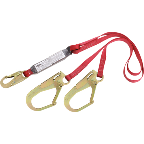 PRO Shock Absorbing Lanyards, 6', Rebar Hook Center, Snap Hook Leg Ends, Polyester Haskins Industrial Inc.