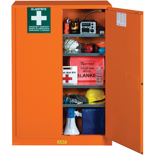 Emergency Preparedness Storage Cabinets, Steel, 4 Shelves, 65" H x 43" W x 18" D, Orange Haskins Industrial Inc.