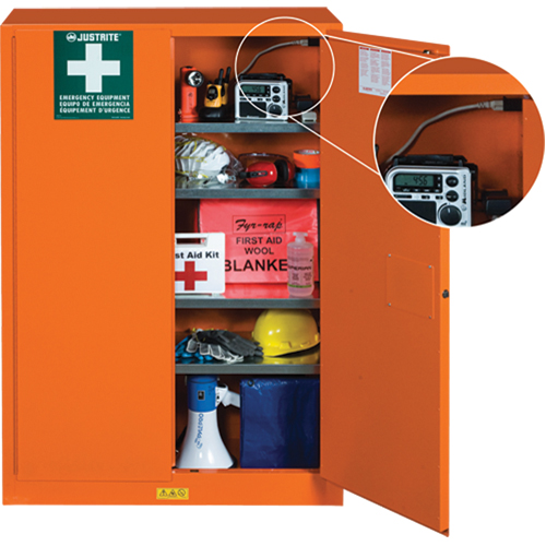 Emergency Preparedness Storage Cabinets, Steel, 4 Shelves, 65" H x 43" W x 18" D, Orange Haskins Industrial Inc.