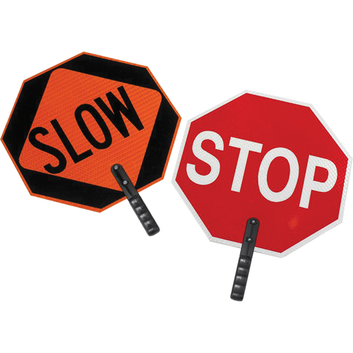 Double-Sided "Stop/Slow" Traffic Control Sign, 18" x 18", Plastic, English with Pictogram Haskins Industrial Inc.