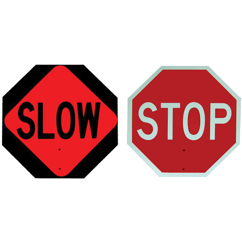 Double-Sided "Stop/Slow" Traffic Control Sign, 18" x 18", Plastic, English with Pictogram Haskins Industrial Inc.