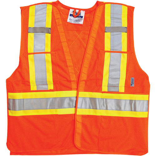 Vestes de s&eacute;curit&eacute; pour la circulation, Orange haute visibilit&eacute;, Grand/T-Grand, Polyester Haskins Industrial Inc.