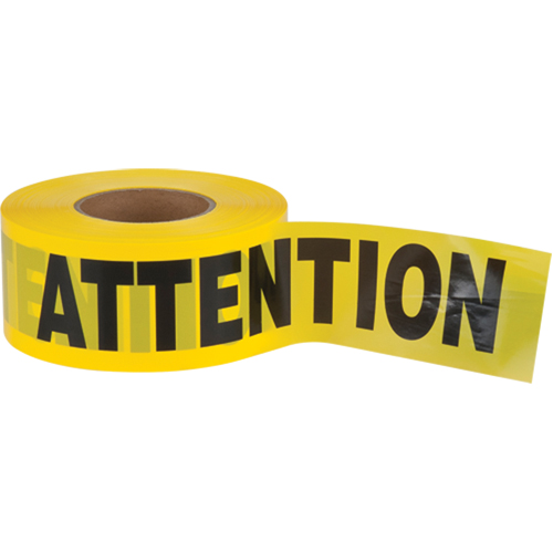 "Attention" Barricade Tape, Bilingual, 3" W x 1000' L, 1.5 mils, Black on Yellow Haskins Industrial Inc.
