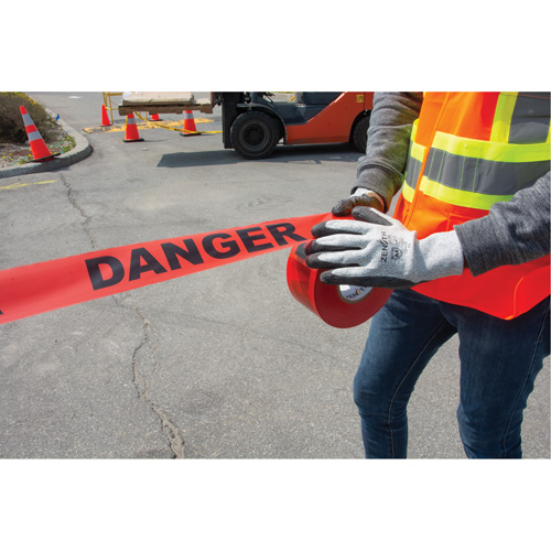 "Danger" Barricade Tape, Bilingual, 3" W x 1000' L, 1.5 mils, Black on Red Haskins Industrial Inc.