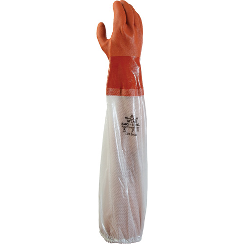 640 Chemical-Resistant Gloves, Size Medium, 25" L, PVC, Cotton Inner Lining, 43.3-mil Haskins Industrial Inc.