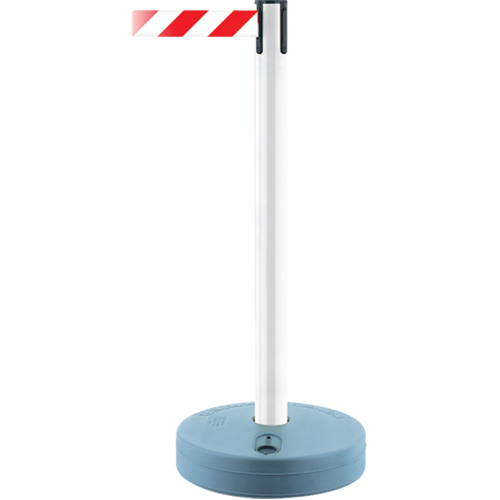 Outdoor TensaBarrier&reg; Barrier Post, Plastic, 37" H, White/Red Tape, 13' Tape Length Haskins Industrial Inc.