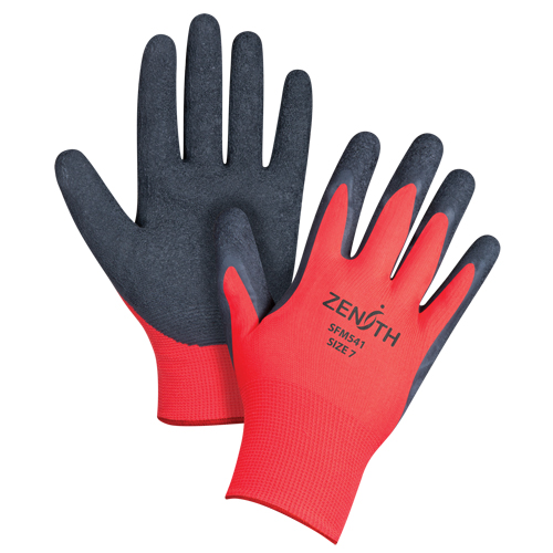 Gants enduits &agrave; prise cr&ecirc;p&eacute;e noir & rouge, 7/Petit, R&ecirc;vetement Latex de caoutchouc, Calibre 13, Enveloppe en Polyester Haskins Industrial Inc.