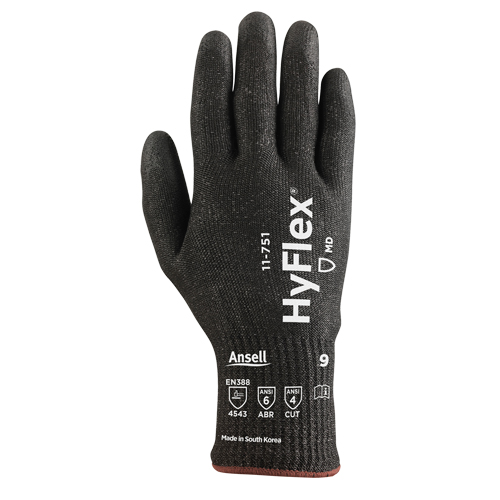 HyFlex&reg; 11-751 Cut Resistant Gloves, Size 2X-Large/11, 10 Gauge, Polyurethane Coated, Nylon/Kevlar&reg; Shell, ASTM ANSI Level A4/EN 388 Level C Haskins Industrial Inc.