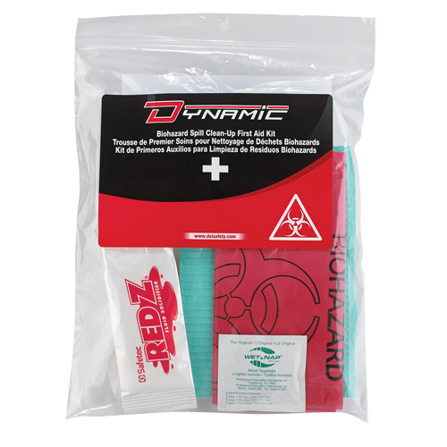 Trousse de premiers soins pour nettoyage de biorisques Dynamic, Dispositif m&eacute;dical Classe 1, Sac en plastique refermable Haskins Industrial Inc.