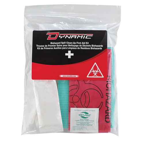 Trousse de premiers soins pour nettoyage de biorisques Dynamic, Dispositif m&eacute;dical Classe 1, Sac en plastique refermable Haskins Industrial Inc.