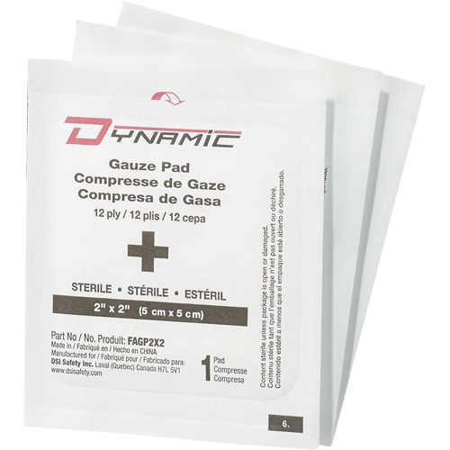 Gaze Dynamic, Tampon, 2" lo x 2" la, St&eacute;rile, Dispositif m&eacute;dical Classe 1 Haskins Industrial Inc.