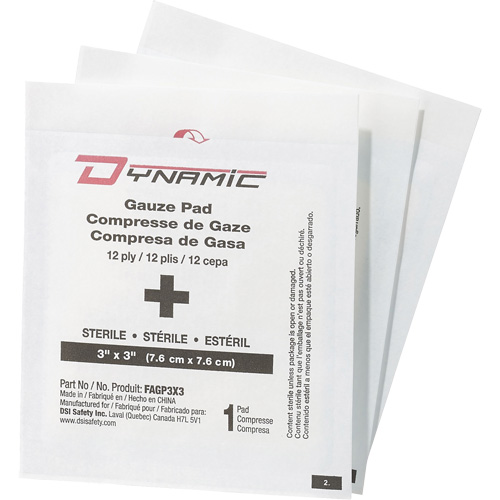 Gaze Dynamic, Tampon, 3" lo x 3" la, St&eacute;rile, Dispositif m&eacute;dical Classe 1 Haskins Industrial Inc.