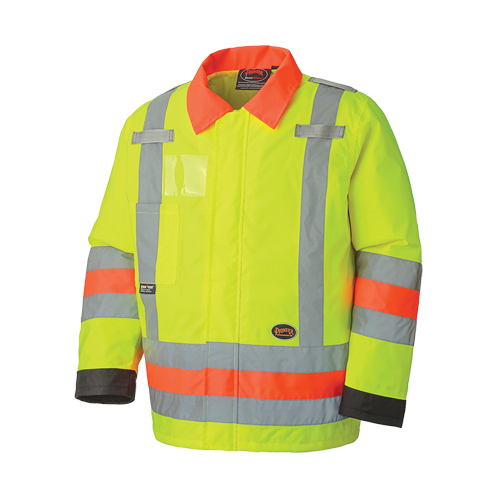 6037 Manteau de s&eacute;curit&eacute; imperm&eacute;able pour le contr&ocirc;le de la circulation, Polyester, Jaune lime haute visibilit&eacute;, T-petit Haskins Industrial Inc.