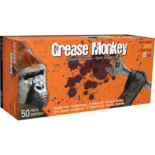 Grease Monkey&reg; Gloves, Medium, Latex, 15-mil, Powder-Free, Blue Haskins Industrial Inc.