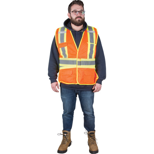 Flame-Resistant Surveyor Vest, High Visibility Orange, Medium, Polyester Haskins Industrial Inc.