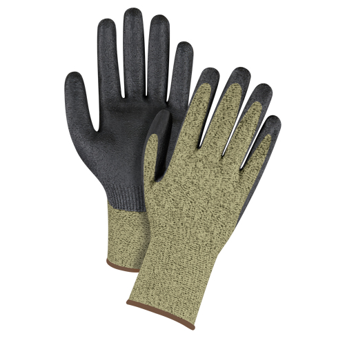 Gants &eacute;lastiques sans coutures r&eacute;sistants &agrave; la coupe noir & jaune, Taille Grand/9, Calibre 13, Rev&ecirc;tement Mousse de nitrile, Enveloppe en Aramide, ASTM ANSI niveau A6 Haskins Industrial Inc.