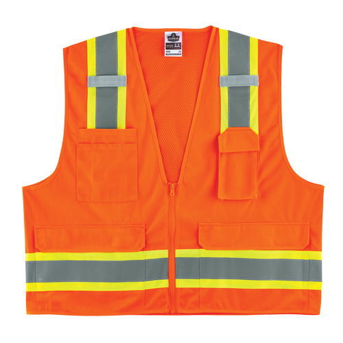 GloWear&reg; 8248Z Two-Tone Surveyors Vest, High Visibility Orange, Medium/Small, Polyester Haskins Industrial Inc.