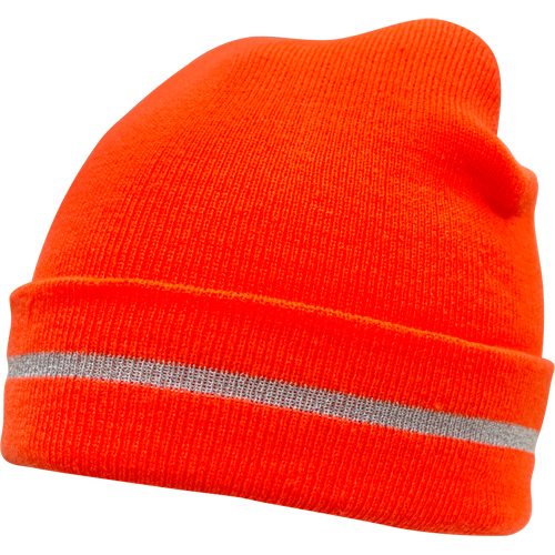 Bonnet en tricot haute visibilit&eacute; avec bande r&eacute;fl&eacute;chissante, Orange haute visibilit&eacute;, Acrylique Haskins Industrial Inc.