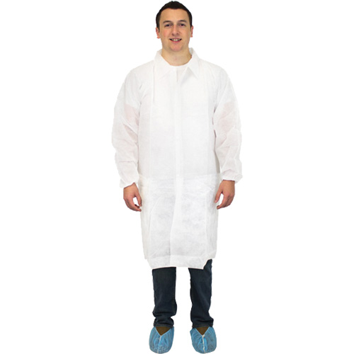 Lab Coat, Polypropylene, White, Large Haskins Industrial Inc.