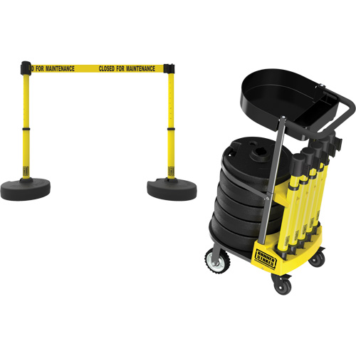 PLUS Barrier Post Cart Kit with Tray, 75' L, Metal, Yellow Haskins Industrial Inc.