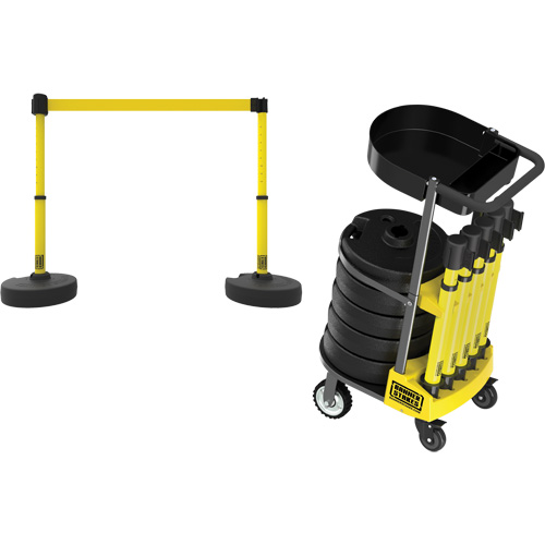 PLUS Barrier Post Cart Kit with Tray, 75' L, Metal, Yellow Haskins Industrial Inc.
