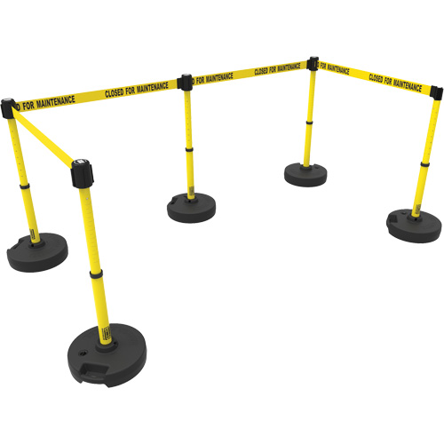 PLUS Barrier Post Set X5, Plastic, 42" H, Yellow Tape, 15' Tape Length Haskins Industrial Inc.