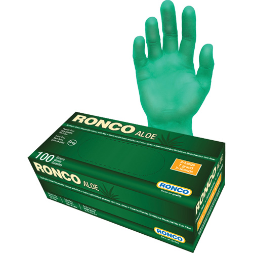 Disposable Gloves with Aloe, X-Large, Vinyl, 5-mil, Powder-Free, Green Haskins Industrial Inc.