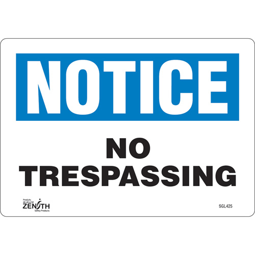 "No Trespassing" Sign, 7" x 10", Vinyl, English Haskins Industrial Inc.