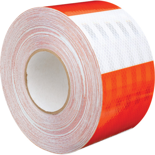 Feuille de rev&ecirc;tement de barricade prismatique de qualit&eacute; &agrave; haute intensit&eacute;, 4" la x 150' lo, 19 mils, Orange et blanc Haskins Industrial Inc.