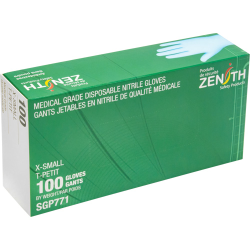 Gants jetables de calibre m&eacute;dical r&eacute;sistants &agrave; la perforation, T-petit, Nitrile, 4,5 mils, Sans poudre, Bleu, Classe 2 Haskins Industrial Inc.