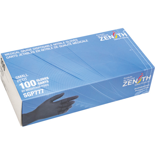 Puncture-Resistant Medical-Grade Disposable Gloves, Small, Nitrile, 5-mil, Powder-Free, Black, Class 2 Haskins Industrial Inc.