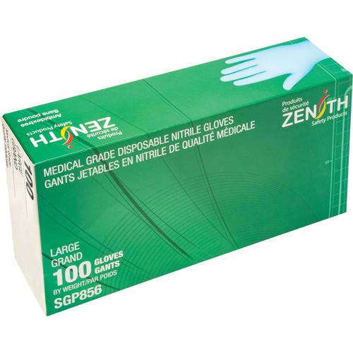 Puncture-Resistant Medical-Grade Disposable Gloves, Large, Nitrile, 3.5-mil, Powder-Free, Blue, Class 2 Haskins Industrial Inc.