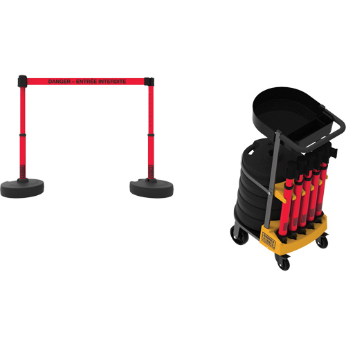 Plus Portable Barrier System Cart Package with Tray, 75' L, Metal/Plastic, Red Haskins Industrial Inc.