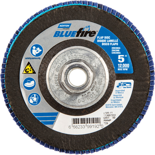 Disque &agrave; lamelles BlueFire, 5" x 5/8"-11, Type 29, Grain 80, Alumine de zirconium Haskins Industrial Inc.