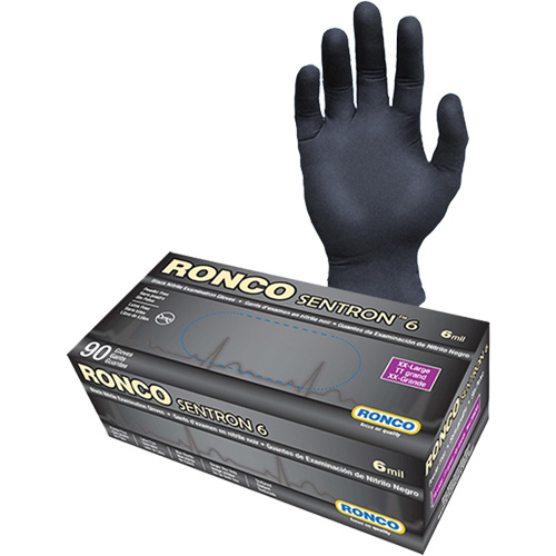 Gants d'examen jetables Sentron 6, 2T-Grand, Nitrile, 6 mils, Sans poudre, Noir, Classe 2 Haskins Industrial Inc.