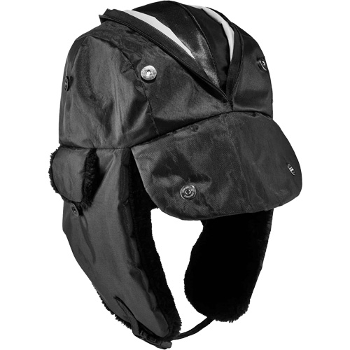 N-Ferno&reg; Zippered Trapper Hat, Polyurethane/Satin Lining, Medium/Small, Black Haskins Industrial Inc.