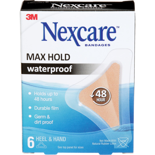 Nexcare Max-Hold Waterproof Bandages, Hand/Heel, 3-1/2", Plastic, Sterile Haskins Industrial Inc.