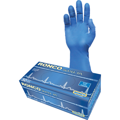 Gant d'examen extra long SilkTex XPL, Petit, Latex, 13 mils, Sans poudre, Bleu, Classe 2 Haskins Industrial Inc.